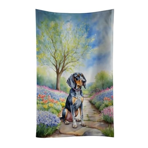Caroline's Treasures Bluetick Coonhound Spring Path Kitchen Towel Dish Cloths Guest Hand Towel Decorative Bathroom Towel for Face,Tea, Dishcloth, Kitchen and Bath