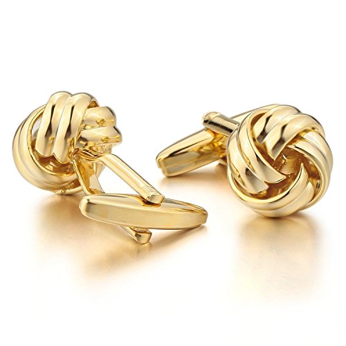 RING-4U R4U Knot Gold Plated Men Unisex Wedding Gift Wedding Business Cufflink 1 Pair (2pcs)