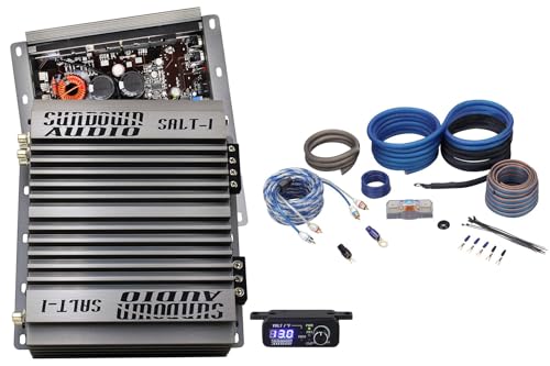 Sundown Audio Salt-1 Bundle: 1000-Watt RMS 1-Ohm Mono Class-D Car Amplifier with Wired Level Control, RWK4CU 4-AWG 100% Copper Complete Installation Wire Kit, 2-Items