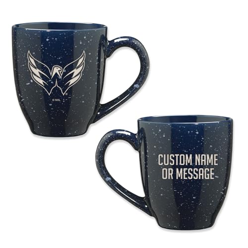 Image of Rico Industries NHL Hockey Washington Capitals Navy Personalized 16 oz Team Color Laser Engraved Speckled Ceramic Coffee Mug