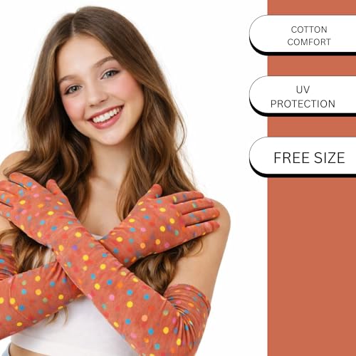 Image of Women's Driving Gloves, Printed Cotton Full Hand Summer Gloves for Protection from Sun Burn /Heat /Pollution (Pack of 1 Pair)
