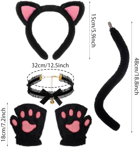 choyaxo Cat Costumes including Cat Ears And Tail Necklace Paw Gloves Animal Costume for Woman Halloween Cosplay Accessories - 1