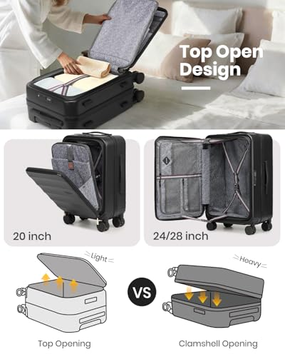 Image of Joyway Luggage Set 3 Piece Top Opening Suitcase Set with Spinner Wheel and TSA Lock, PC Hard Shell Carry on Luggage with Front Pocket for Woman Men (Black)