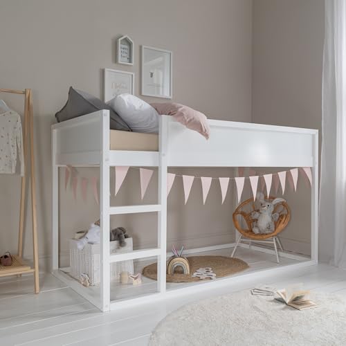 Noa and Nani Lykke Midsleeper Cabin Bed Kids Bunk Reversible Low with Straight Ladder in Classic White