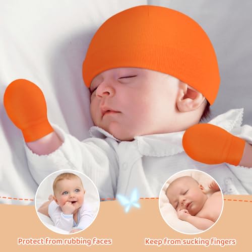 Century Star Cotton Newborn Baby Beanie Hats and Mittens Set Infant Hats for Baby Boy Girl Hats 0-6 Months for Halloween2