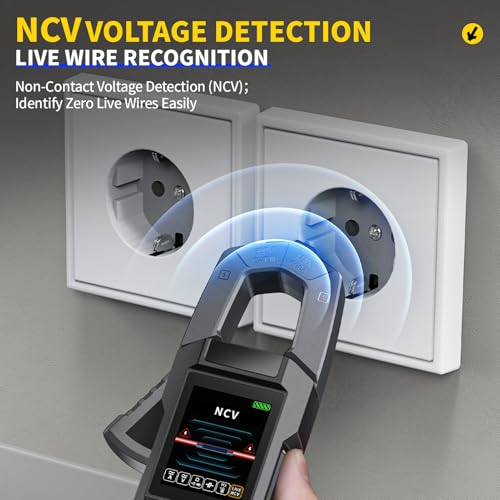 DewinLVD Stromzange, AC DC Zangenmultimeter Digitale Strommesszange mit LED-Beleuchtung Strommessgerät 10000 Counts Clamp Meter Misst Widerstand Kapazität Spannung Strom Temperatur Frequenz Dioden