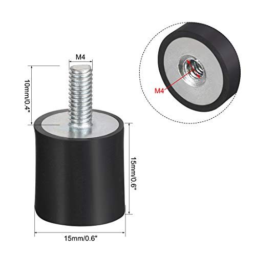 sourcing map 4 Stück M4 Gummi Puffer Stecker Buchse Gummihalterungen Schwingungsisolatoren Stoßdämpfer 15 mm x 15mm
