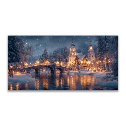 Tableau sur toile hiver et sapins Noël blanc de haute précision