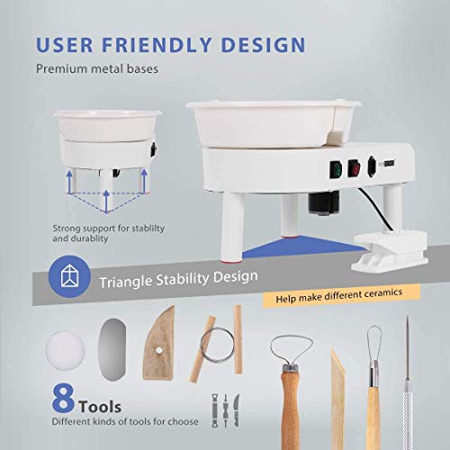 Vivohome 25Cm Pottery Wheel Forming Machine 350W Electric Diy Clay Tool With Foot Pedal And Detachable Basin For Ceramic Work Art Craft White #TOP3