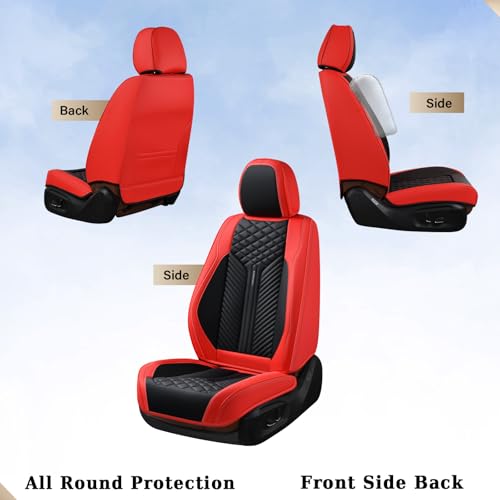 Image of Coverado Front Seat Covers, 2 Pack Waterproof Seat Covers for Cars, Luxury Leather Seat Cushions, Front and Rear Seat Protectors, Auto Seat Covers Fit for Most Vehicles(Black&Red)