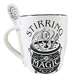 Ebros Wicca Sacred Witch Magick Stirring Up Magic Spells Porcelain Mug And Spoon Set With Built In Spoon Rest Handle 13oz Coffee Tea Drink Cup Mugs Occult Witchcraft Pentagram Cauldron
