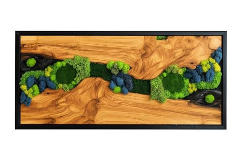 Handmade Olive Wood & Preserved Moss Wall Art, Live Edge