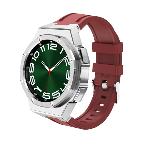 dayeer Samsung Galaxy Watch 6 Classic 43mm 47mm �X�e�����X�X�`�[���x�[���V���R���X�g���b�v�u���X���b�g�Z�b�g�p�������^���E�H�b�`�o���h�P�[�X�����L�b�g(Silicone-S-Red,47mm)
