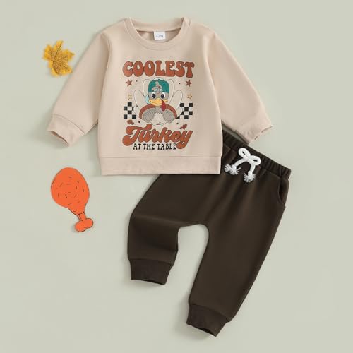 Lesimsam Toddler Baby Boy Thanksgiving Outfit Turkey Letter Print Long Sleeve Sweatshirt Top and Jogger Pants Set4