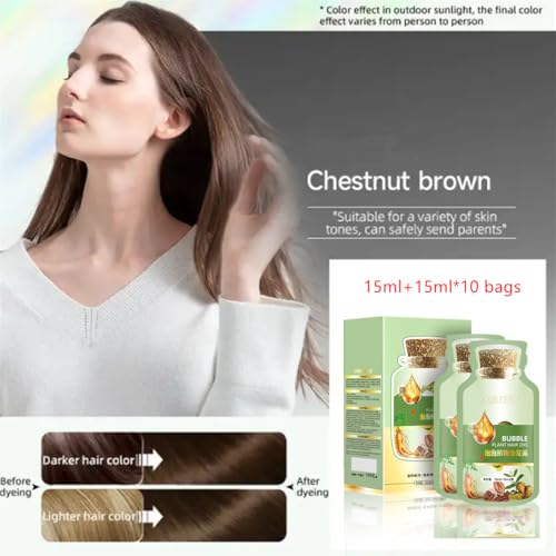 Natural Plant Hair Dye, New Botanical Bubble Hair Dye 20ml 10Packs/Box, Chestnut Brown, Pure Plant Extract for Grey Hair Color Bubble Dye, Color Conditioner Shampoo