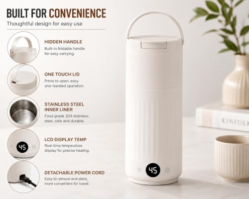 Image of Portable Electric Kettle 600ml with LCD Temperature Display | Travel Electric Water Boiler | 8 Temperature Control | Fast Boiling | Leakproof | Coffee, Tea & Milk Heating (Portable 600ml)