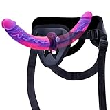 Tragbarer Dildo mit Saugnapf, geeignet für Lesben, großes doppelseitiges Analdildo aus Silikon (21 cm*2), verstellbarer strapless Doppel-Dildo für vaginale Stimulation, Erotikspielzeug für Erwachsene