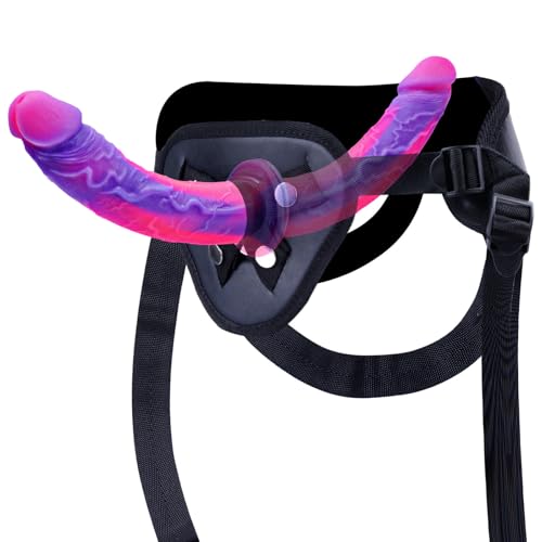 Tragbarer Dildo mit Saugnapf, geeignet für Lesben, großes doppelseitiges Analdildo aus Silikon (21 cm*2), verstellbarer strapless Doppel-Dildo für vaginale Stimulation, Erotikspielzeug für Erwachsene