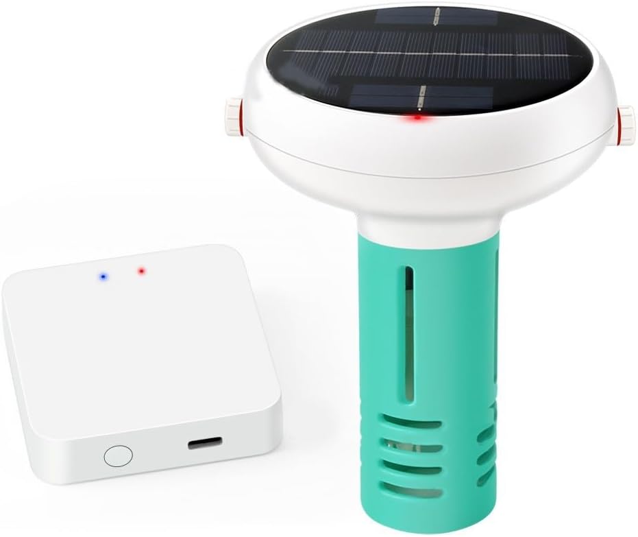 Smart WiFi Solar Water Quality Tester, 7 in 1 Chlorine-Salinity ORP PH Monitor Pool Salinity Tester with-Gateway, Smart Pool Salt Tester