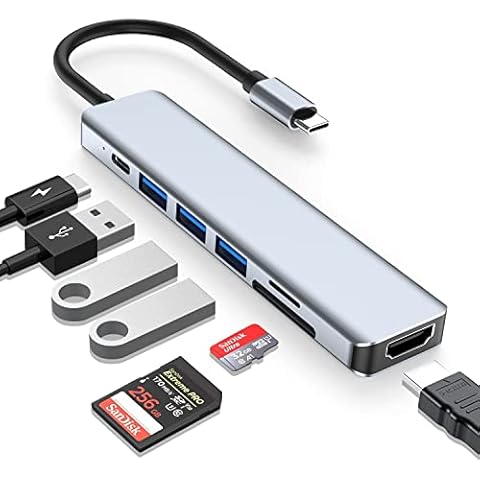 USB C Hub Multiport Adapter, Dveda 7 in 1 Portable USB Type C Adapter, USB C Hub with 4K HDMI, PD, 3 USB 3.0 Ports, SD/TF for MacBook Pro,Google Chromebook Pixel & More Type C Devices Cover