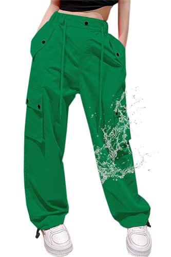 Image of Cromoncent Cargo Pants Girls & Women Parachute Pants Y2K Baggy Rave Clothes Waterproof with Pockets, 6 Years - 3XL