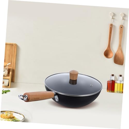 Wok pequeño de hierro con mango de madera y tapa miniatura 6