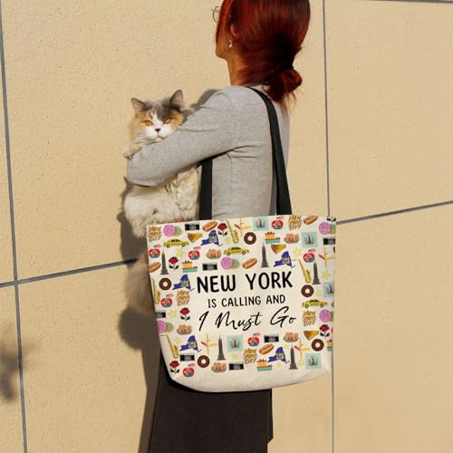 Bolso tote 'New York Is Calling', estético y bonito, para hombro y mano, con bolsillo interior con cremallera, ligero y lavable, estilo viaje a Nueva York, regalo para mujeres y amigas miniatura 2
