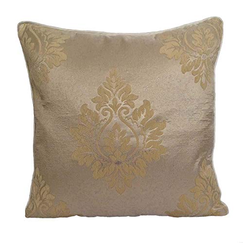 Pillowerus Satin/Chenille Damask Pattern Cream/Silver Effect 18X18 Decorative/Throw Pillow Case #TOP20