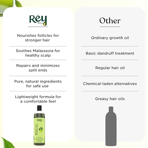 Rey Naturals Cold Pressed Neem Oil For Skin & Hair Growth - 200ml | Pure Neem Oil For Hair Dandruff | Neem Hair Oil For Lice & Nits Removal | Hair Oil Pure For Body Massage & Acne