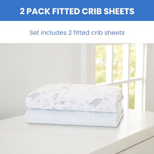 Image of Delta Children Fitted Crib Sheets for Girls and Boys - 100% Organic Cotton Crib Sheet for Standard Crib and Toddler Mattresses - 28x52 Inch- GOTS Certified (Pack of 2), Sea Life