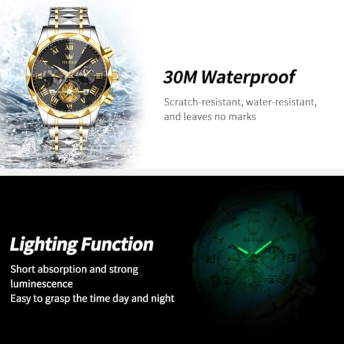 Image of OLEVS Watches for Men Luxury Diamond Casual Large Dial Watches Stainless Steel Waterproof Business Dress Analog Luminous Date Mens Watches