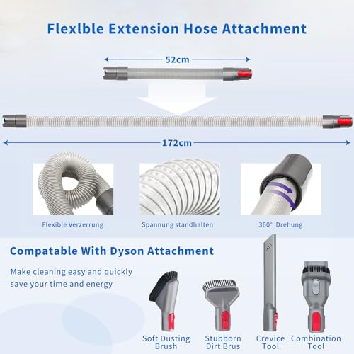 4-Teiliges Staubsauger Zubehör für Dyson-Flexible verlängerte Fugendüse + 2 Adapter + Schlauchverlängerung Passend für Dyson V7 V8 V10 V11 V15 Staubsauger zur Reinigung von Fugen und Ecken