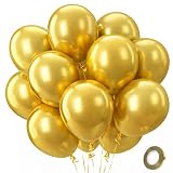 QIFU Ballons Doré Métalliques - 100 Pièces Ballons Anniversaire Or Métalliques, Ballon de Baudruche Dorés, Ballon Hélium pour Decoration Nouvel An Anniversaire Mariage Baby Shower de Fête, 12 Pouces