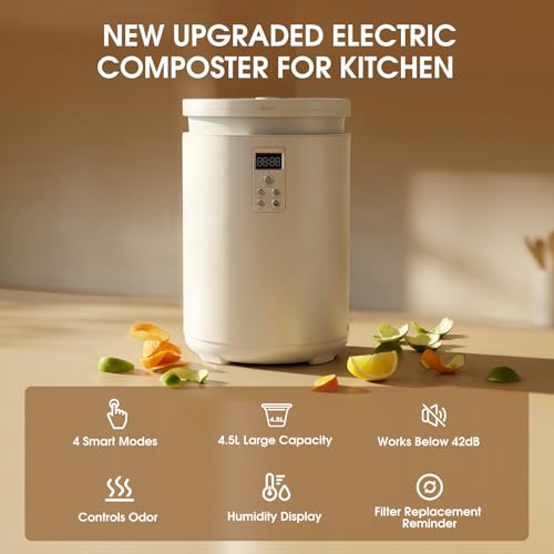 4.5L Electric Composter for Kitchen, Countertop Compost Bin with 820g Activated Carbon Filter, 4 Smart Modes, Odorless & Quiet Smart Compost Bin Kitchen, Turn Scraps to Pre-Compost - Thumbnail 4