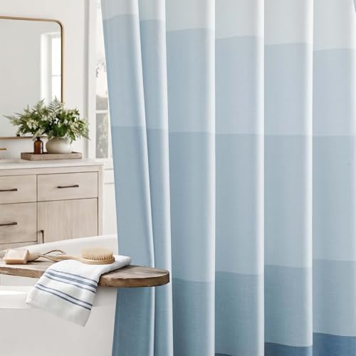 Vangao Duschvorhang 180x180 cm Ombré Streifen Blau Maritim mit 12 Haken | Duschvorhang Wasserabweisend Waschbar Polyester mit Ösen, Modern Textil Shower Curtains Bunt für Hotel Bad