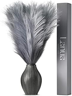 Grey Pampas Grass Artificial Large 8 pcs  Faux Pampas Grass - 18"/ 45 cm Tall Pampas Grass - Grey Pampas Grass Fluffy with Genuine Silk  Aesthetic Room Decor for Wedding, Special Events