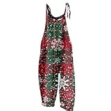 NAMTYQX Christmas Overalls Womens Christmas Tree Printed Rompers Baggy Christmas Jumpsuit Loose snowflake Playsuit Overall Harem Pants