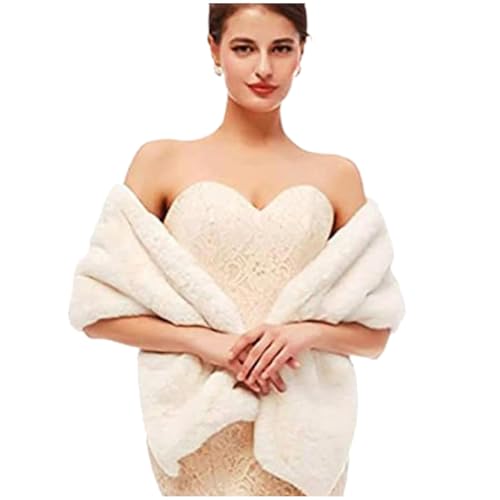 Women’s Bridal Faux Fur Wraps and Shawl Wedding Faux Fur Stole Cape for Bride and Bridesmaids