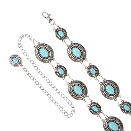 Women's Western Oval Concho Turquoise Stone Chain Belt3