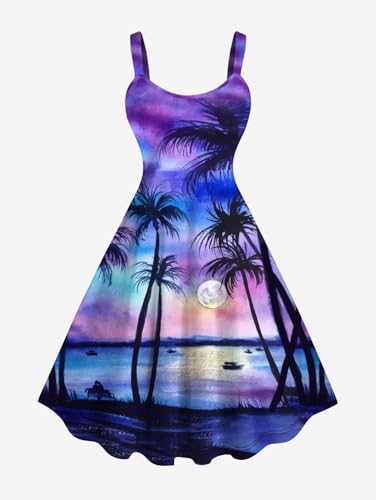 Image of ROSE GAL Matchable Couple Hawaiian Tie Dye Coconut Tree Print Shirt or Plus Size Knee Length Fit and Flare Tank Dress