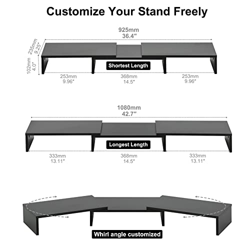 Fitueyes Dual Monitor Stand – 3 Shelf Computer Monitor Riser, Wood Desktop Stand With Adjustable Length And Angle, Desk Accessories, Office Supplies Medium Black,Dt108001Wb #TOP3