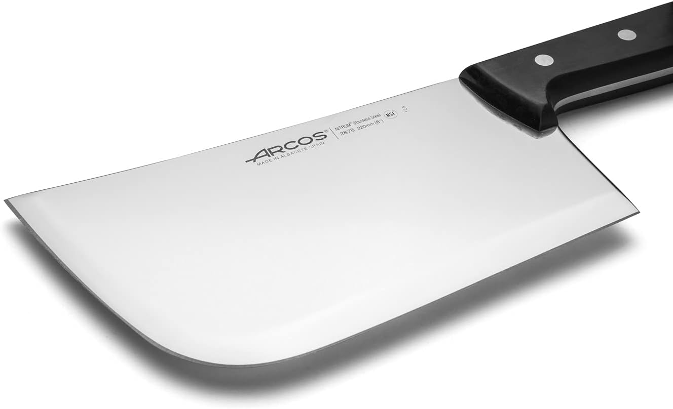 Arcos Cleaver Knife Butcher Knife - Nitrum Stainless Steel 8" Blade - Polypropylene Handle - Silver - Color Identification System - Heavy Duty & Hygienic - Series 2900 - Black Color