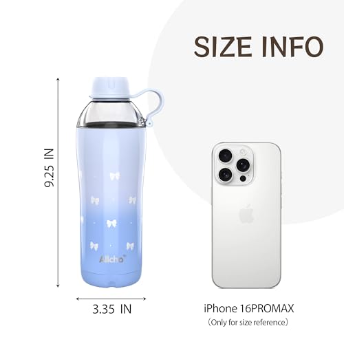 Image of Bow Insulated Water Bottle for Women, 18 oz Stainless Steel Water Bottles, Double Walled, 2 Lids (Chug & Tumbler) - Hydrate & Caffeinate, Available Gift Wrapping