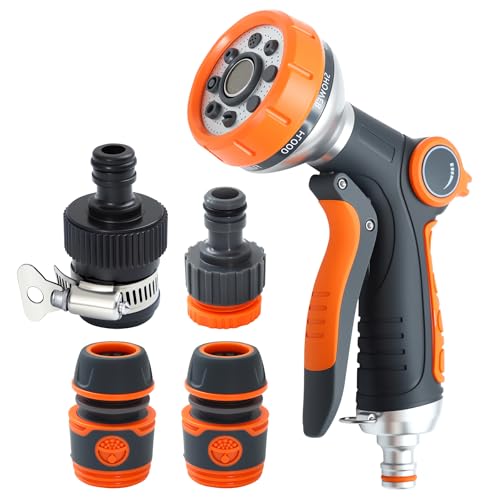 Pistola de Riego, Boquilla de Pistola de Manguera Jardín con Interruptor de Pulgar, 8 Modos Pulverizar Ajustable Pistola de Agua, para Lavado de Autos Riego de Plantas Ducha de Mascotas