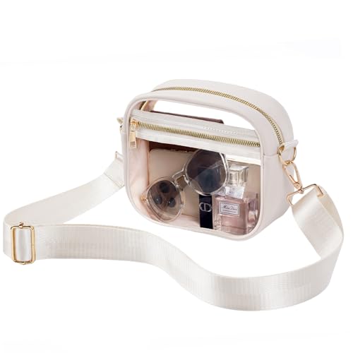 Image of Fibrdoo Clear Bag Stadium Approved, Leather Clear Crossbody Purse Bag for Concerts Sports Events Festivals