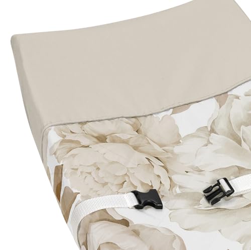 Image of Sweet Jojo Designs Taupe Beige Boho Shabby Chic Floral Girl Baby Changing Pad Cover - Infant Newborn Diaper Table Change Mat Sheet - Tan Ivory Bohemian Vintage Garden Watercolor Flower Nature Elegant