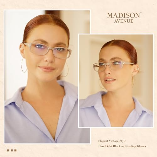 Madison Avenue 2 Pack Classic Blue Light Blocking Reading Glasses for Women, Vintage Anti Glare/Eyestrain Computer Readers Demi/Purple +1.5