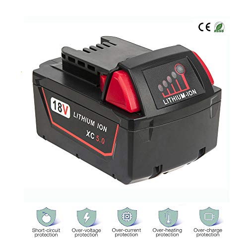 Volt1799 2Packs 5.0Ah 18V Lithium Battery And Charger For Milwaukee M18 Battery 48-11-1820 Cordless Power Tools Batteries, Capacity Output 5.0Ah #TOP5