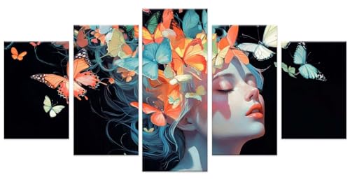 Diamond Painting 5 Teilig Schönheit Schmetterling Diamond Painting Erwachsene, DIY Diamant Paintings Bilder Groß, Diamant Paintings Mosaik Bastelset, Home Decor Geschenke für Frauen 125x63cm 0b-321