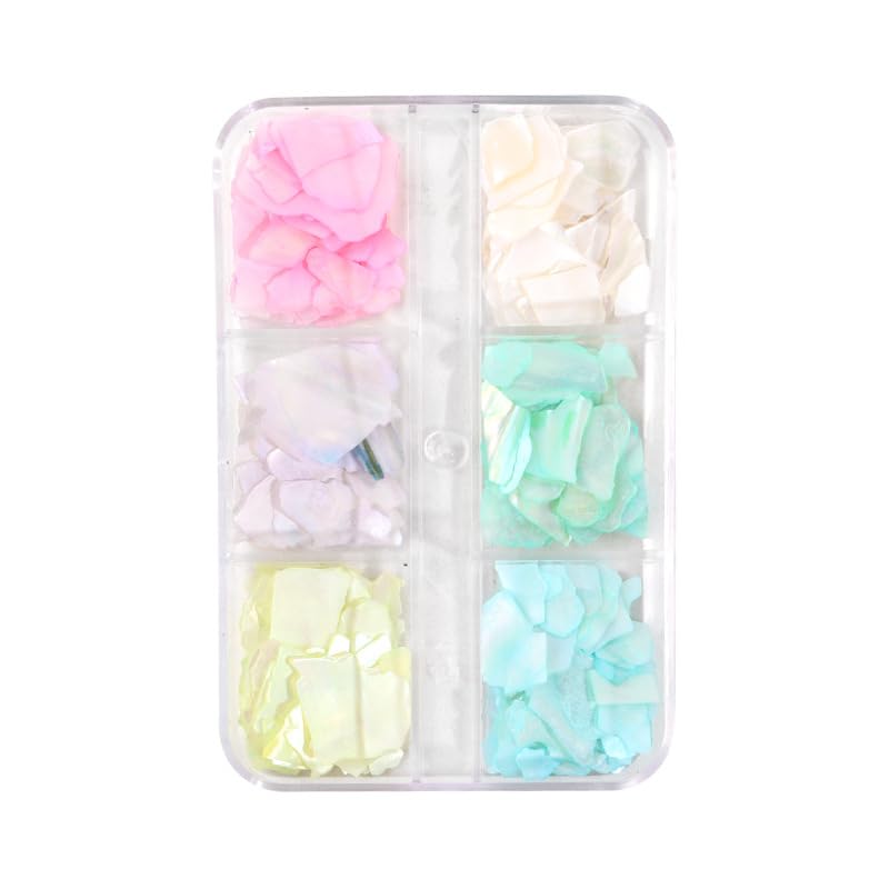 KIRA 6 Grids Abalone Seashell Slices,Irregular Abalone Shell Slices Nail Art Glitter Flakes Acrylic Nails Supplies Holographic Glitters Nail Art Shell Piece Charm Shiny Decoration UV Gel-image-22
